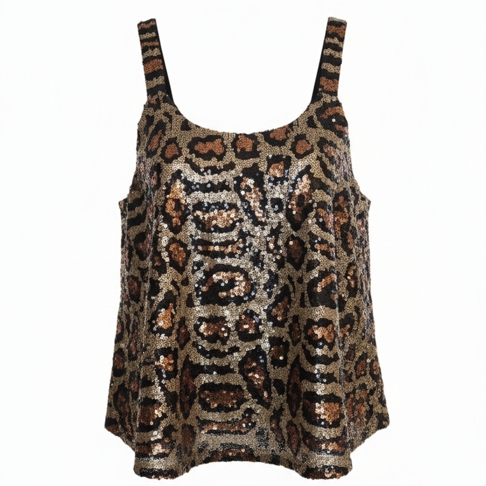 Glamorous Sequin Animal Print Camisole W/ Black Shelf Bra